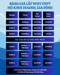 Bảng giá lắp đặt gói cước internet wifi mạng VNPT